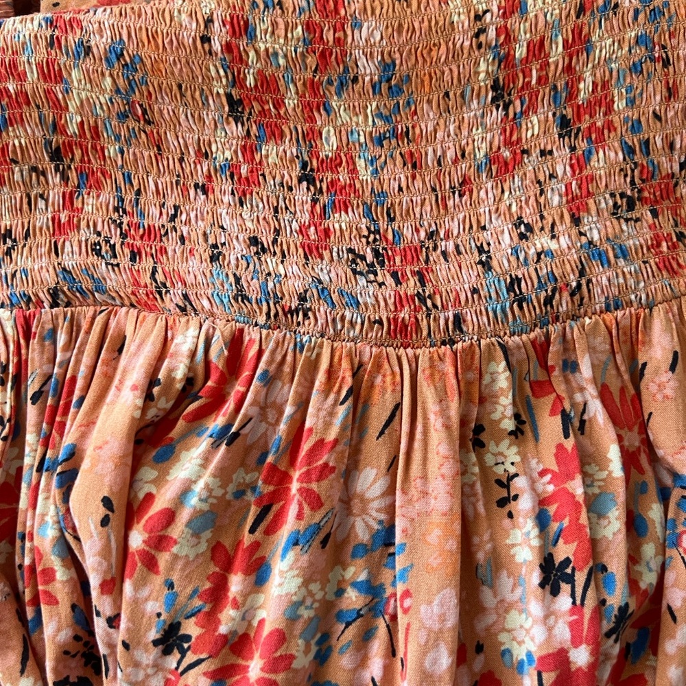 Jessica Simpson Simona Midi Dress Smocked Bodice Pockets Peach Blue Floral 3X - Picture 7 of 12